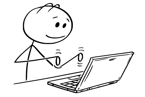stick figure typing on laptop