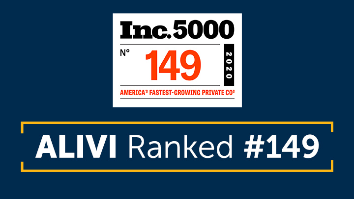 Alivi ranks No. 149 on the annual Inc. 5000, with a 3 Year Revenue Growth of 2564.25 Percent