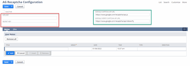 Anchor Group recaptcha configuration