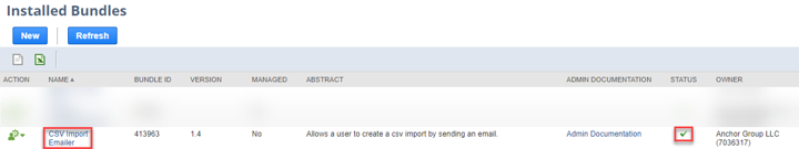 csv import emailer highlighted in the installed bundle list
