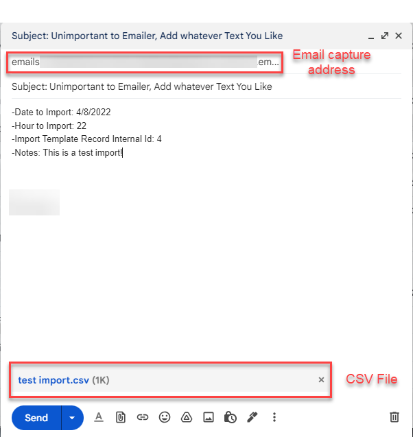 Composed email with correct formatting for scheduled CSV import request