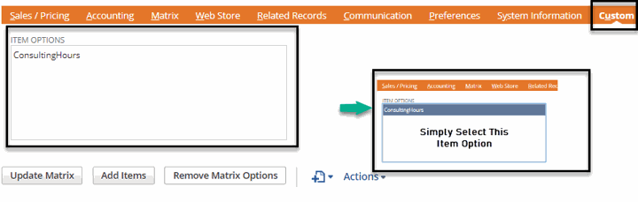 item options in matrix item