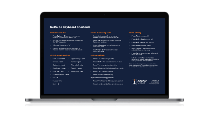 Learn NetSuite Keystroke Shortcuts | Anchor Group Consultants