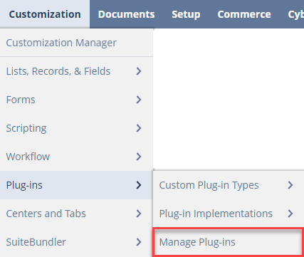 finding the managed plugins page: customizations > plug-ins > manage plug-ins