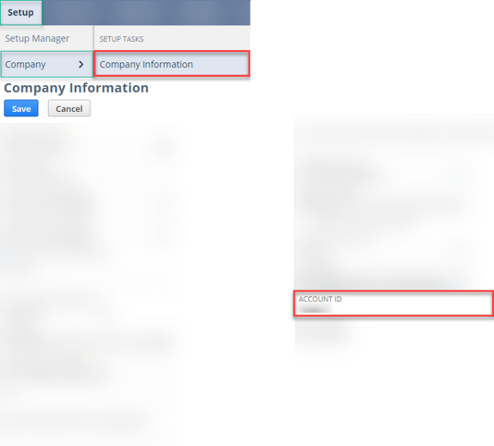 navigating to the company information page to find the NetSuite Account ID