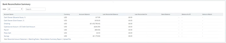 bank reconciliation portlet