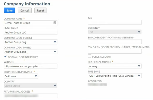 Company Information and Preferences in NetSuite, Anchor Group