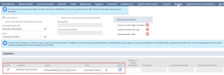 NetSuite Contact Access Permissions