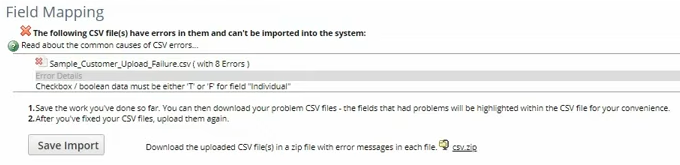 netsuite field mapping error message