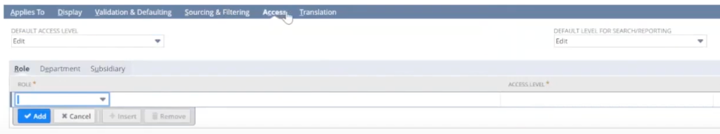 netsuite custom item field access subtab