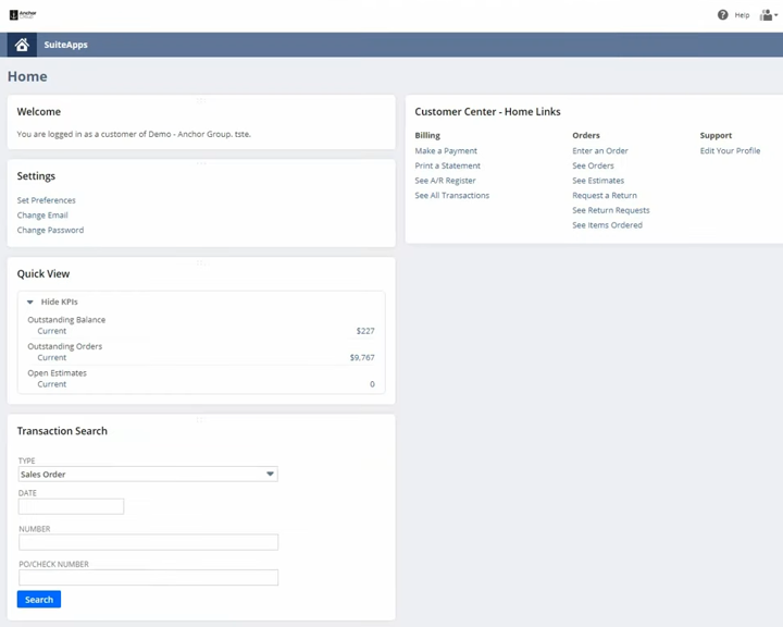 netsuite customer center user interface