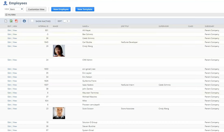 netsuite employee list page