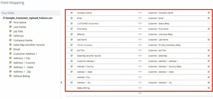 netsuite import assistant completed field mapping