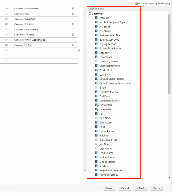 netsuite import assistant mapping netsuite fields