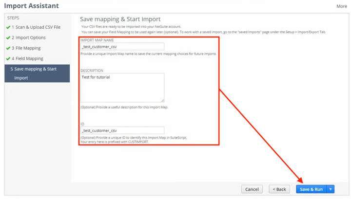 save import mapping and start import