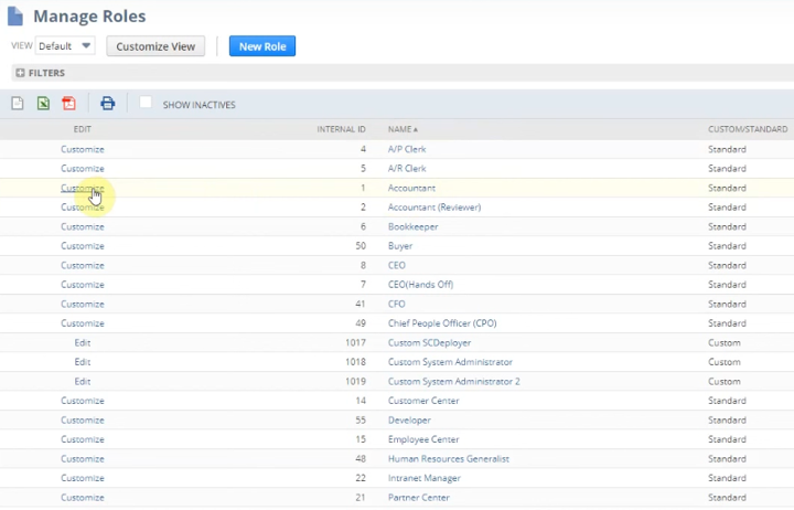 netsuite manage roles customize accountant role