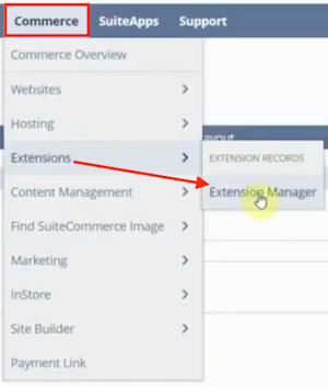 netsuite navigation commerce extensions extensions manager