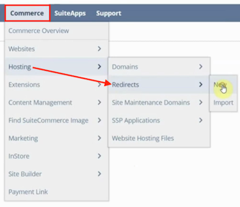 netsuite navigation commerce hosting redirects new
