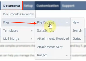 netsuite navigation documents files file cabinet