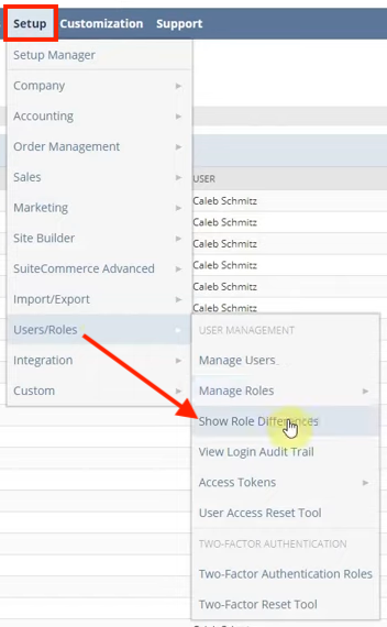 netsuite navigation setup users show role differences