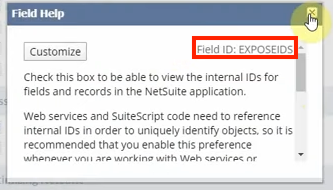 netsuite set preferences show field id