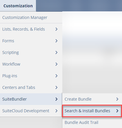 navigating to the search and install bundles page 