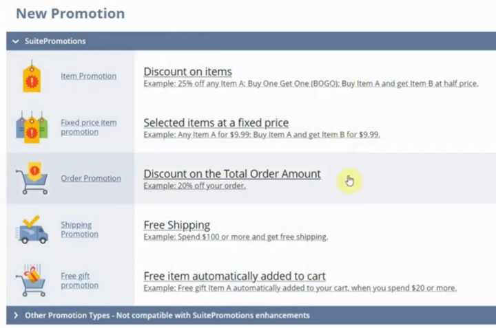 netsuite promotion types
