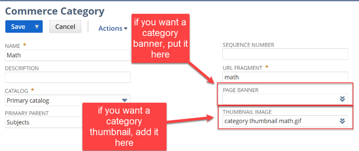 page banner and thumbnail image commerce category fields
