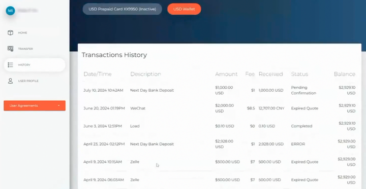 payee transaction history