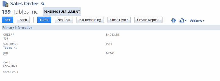 Sales order table