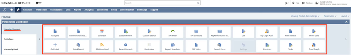 personalize netsuite dashboard standard content tab