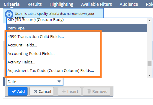 NetSuite Saved Search related records drill down fields