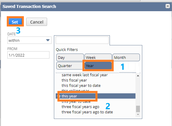 NetSuite Saved Search dynamic date range