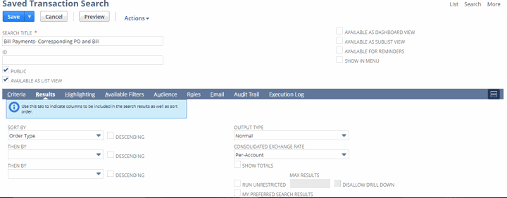 NetSuite Saved Search results rules