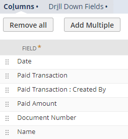 NetSuite Saved Search result columns