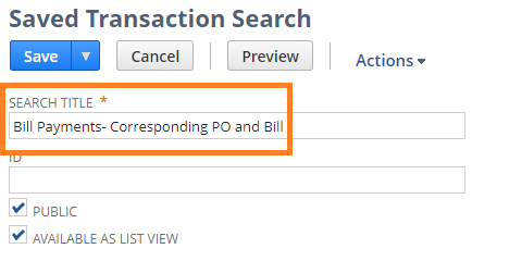NetSuite Saved Search title