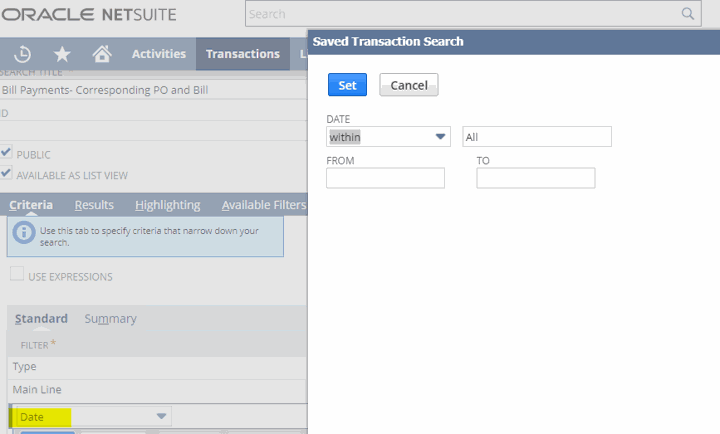 NetSuite Saved Search date range