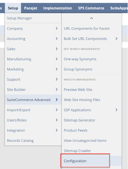 SCA configuration navigation in NetSuite
