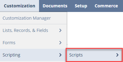 navigating to list of scripts: customization > scripting > scripts