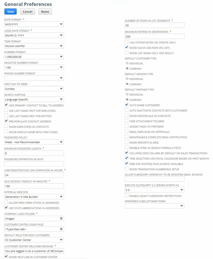 netsuite general preferences