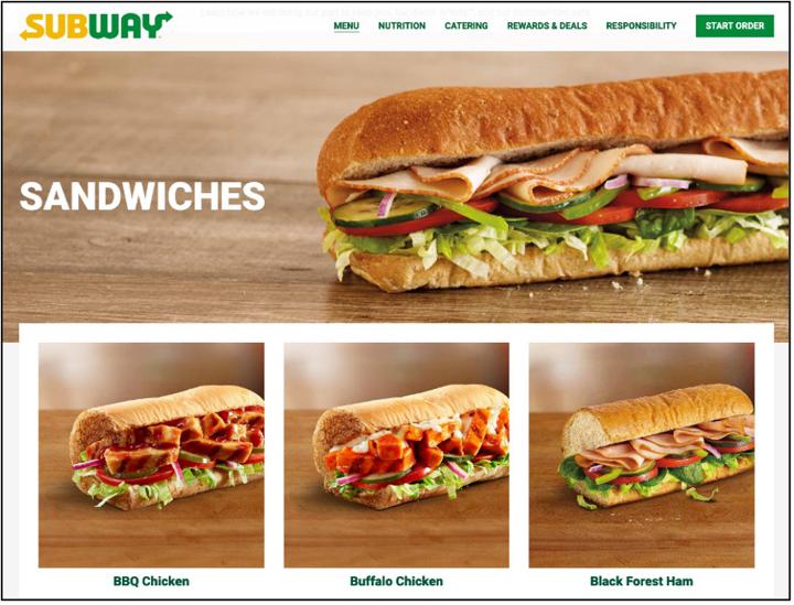 subway sandwiches category plp example