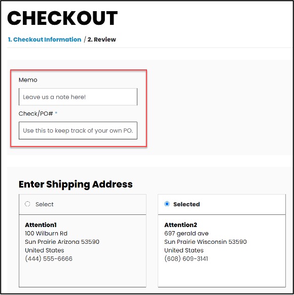 SuiteCommerce checkout information screen