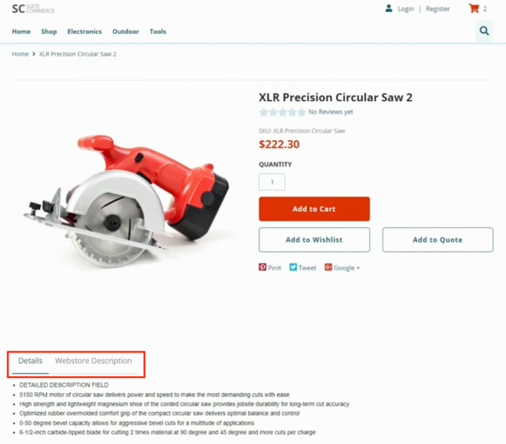 suitecommerce pdp two item detail tabs