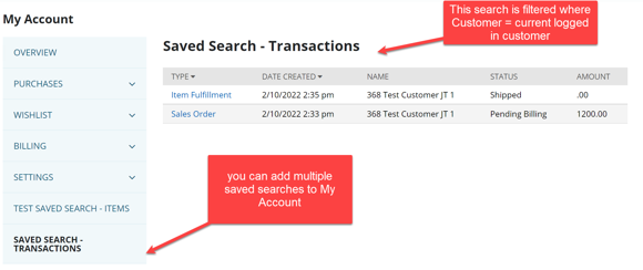 displayed searches in my account netsuite user interface screenshot