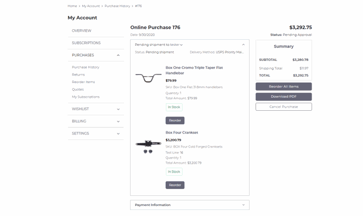 Myaccount reorder screen