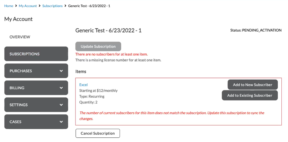 manage active subscriptions in SuiteCommerce MyAccount