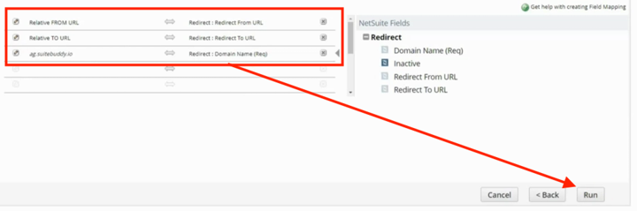 completed field mapping run redirect import