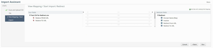 blank suitecommerce redirect import field mapping