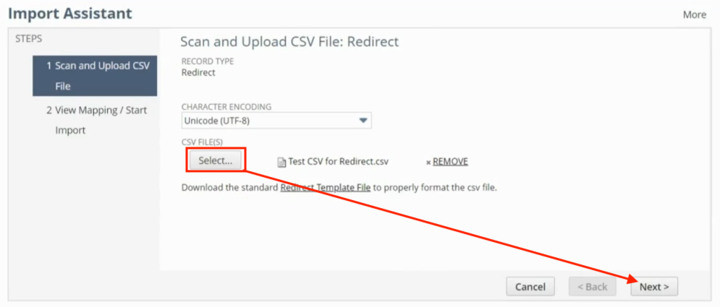 scan and upload csv file redirect