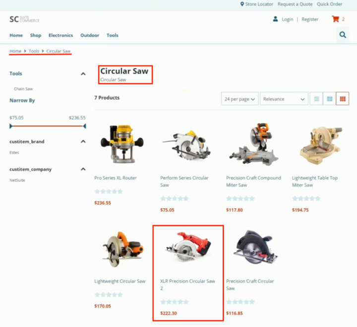 suitecommerce subcategory plp example
